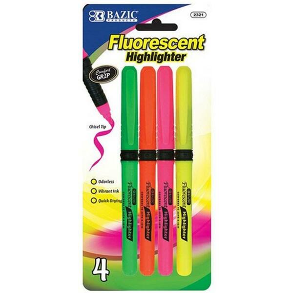 Bazic Products Bazic Pen Style Fluorescent Highlighters w/ Cushion Grip 4/Pack Pack of 24 2321